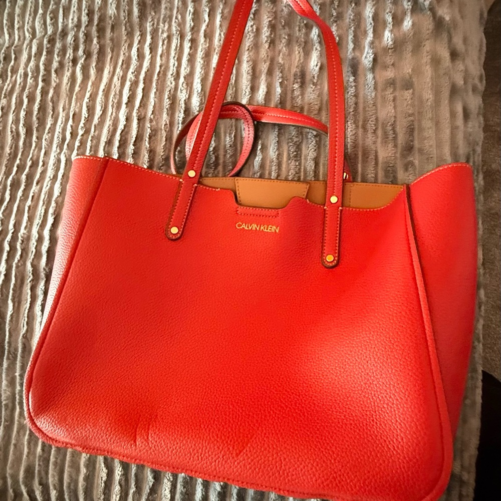 Calvin Klein Red and Tan Tote